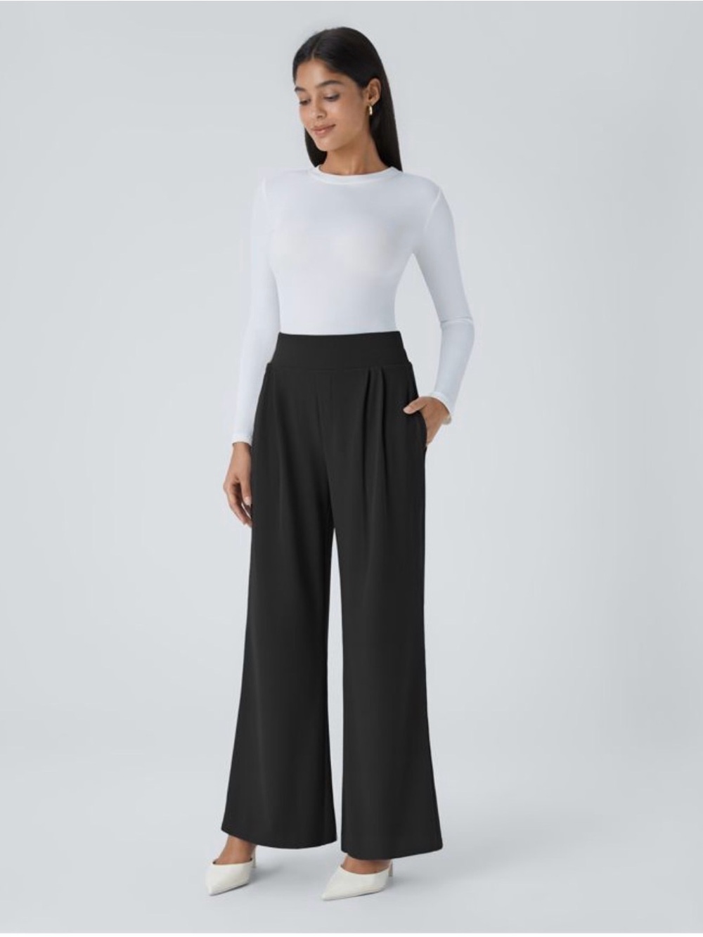 Halara black High Waisted Wide Waistband Pocket Wide Leg Waffle Work Pants M - Picture 2 of 5